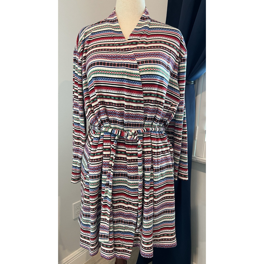 TALBOTS Robe Womens XL w/POCKETS-Belted NORDIC inspired 100% Cotton -Comfy‎ Cozy